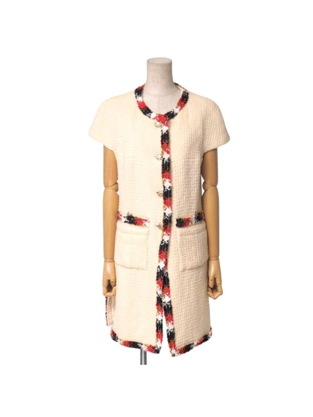 Chanel Jacket 38 CC Logo Button Blade Trim Wool